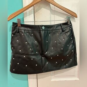 Black Faux Leather Skirt with Studs
